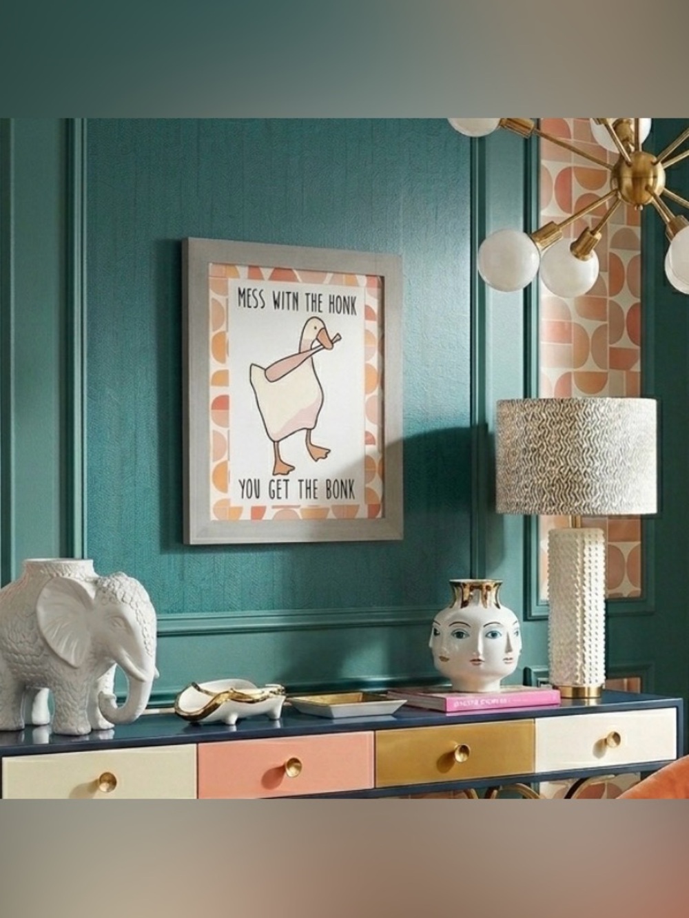 Goose Duck Mess With the Honk, You Get the Bonk! Quirky Canvas Print Framed Art